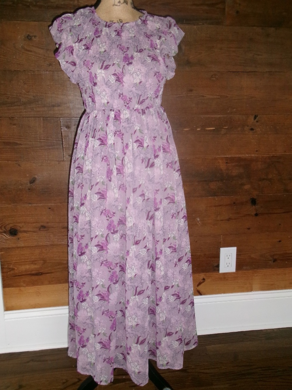 Vintage purple floral maxi dress size S